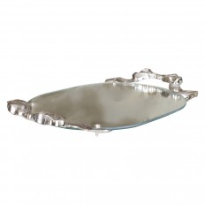 Oval mirrored glass and stainless steel tray